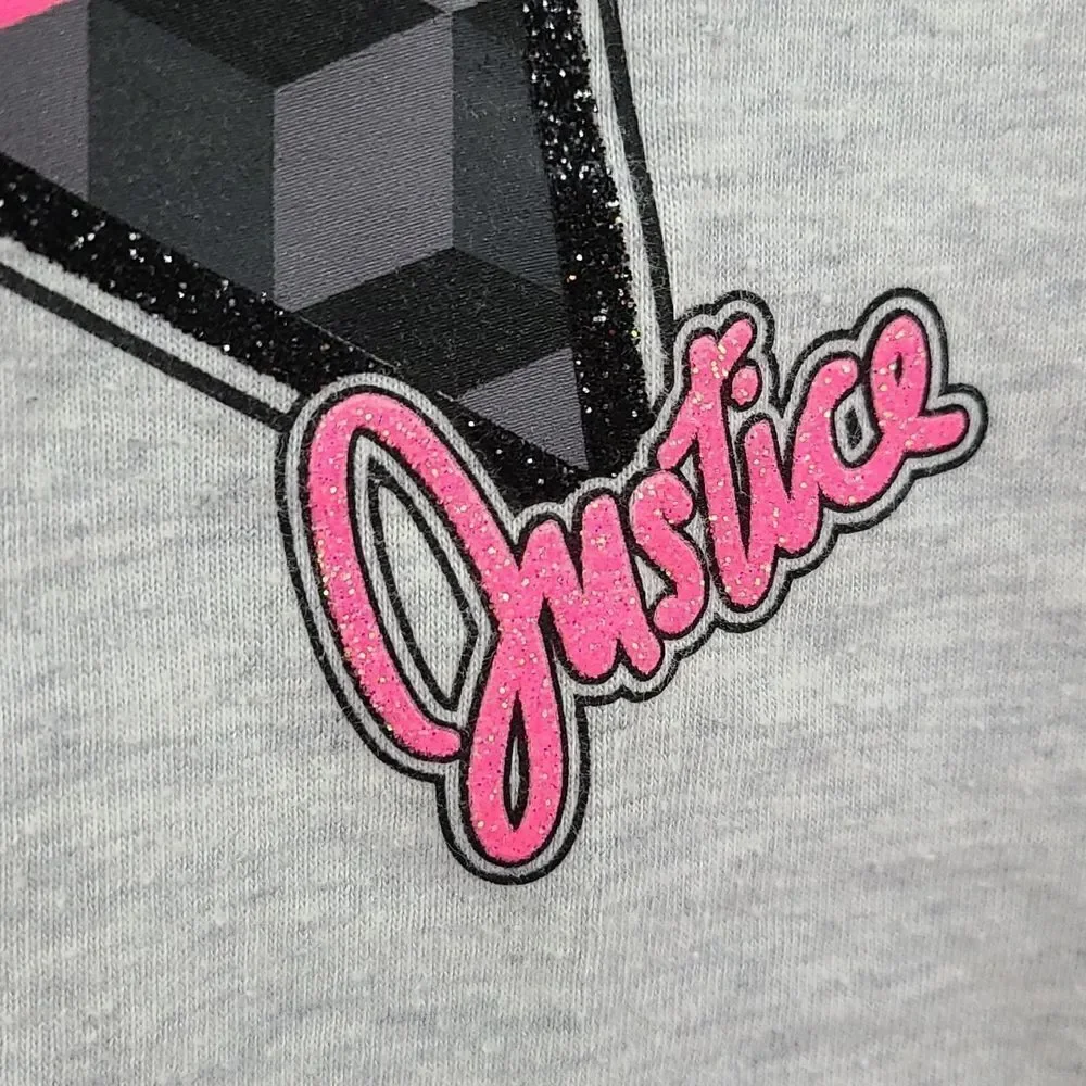 Justice Girls 8 GYMNAST Pink Glitter Raglan T-Shirt Black Gray Tee Knit Top